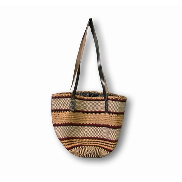 Handmade Handbags - Handwoven African Tote Bag Leather Straps And Drawstring Closure Heirloom Bag